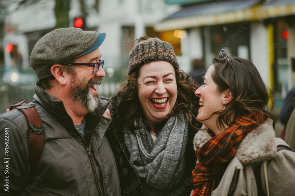 Couple having fun on the street of the city. Man and woman laughing. Couple having fun on the street of the city. Man and woman laughing.