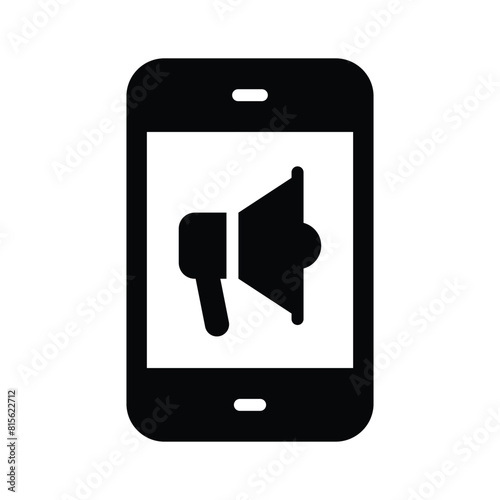 Megaphone inside mobile showing concept icon of mobile marketing