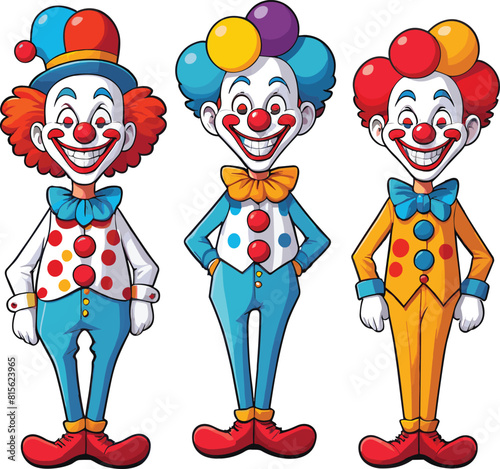 Vector illustration of three clowns isolated on a white background