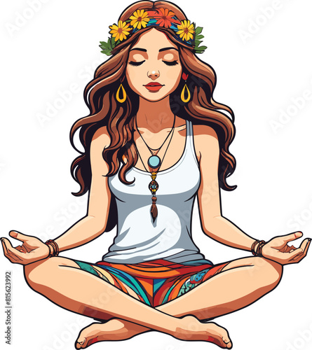 Vector illustration of a cartoon-style woman meditating