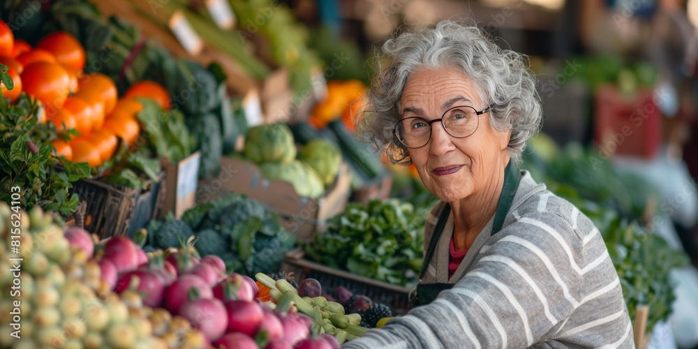Mature woman buying vegetables at farmers market illustration Mature woman buying vegetables at farmers market illustration