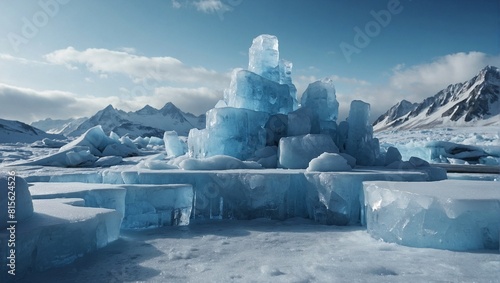 Icy place background snow winter product platform cold mountain 3D. Podium ice display background cosmetic sky floor blue scene landscape frozen white cool presentation space minimal rock glacier natu