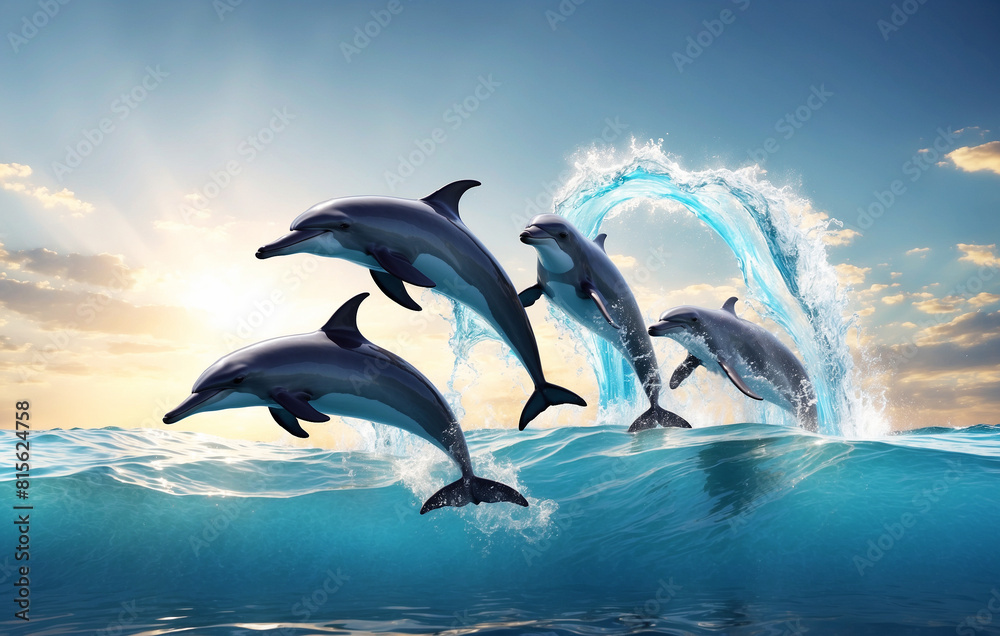 Obraz premium Dolphins are pulled out of the water