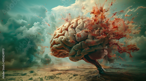 Abstract surreal image of brain disintegration photo
