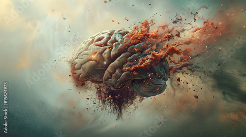 Abstract surreal image of brain disintegration