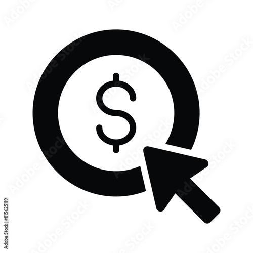 Dollar coin with pointing arrow concept vector of pay per click, Ppc icon design