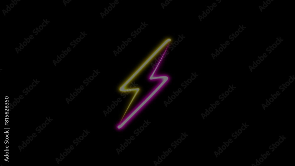 Glowing neon flash icon animation. Pink neon lightning sign. Bright lightning, electrical storm, high voltage. Glowing neon flash icon animation. Pink neon lightning sign. Bright lightning, electrical storm, high voltage.