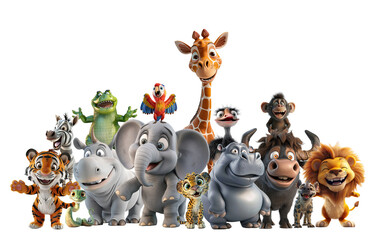 Wandcirkels Cartoons Vrolijke 3D safaridieren in groep  © Black Pig
