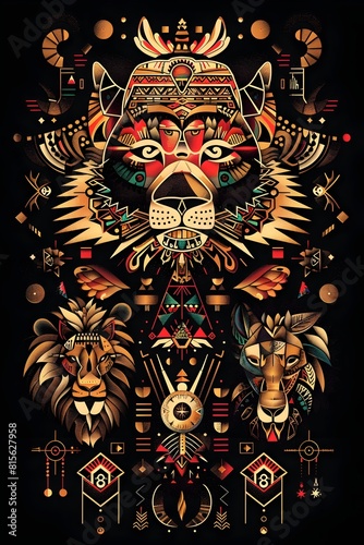 Vibrant African Inspired Tattoo Design with Tribal Symbols and Aesthetics