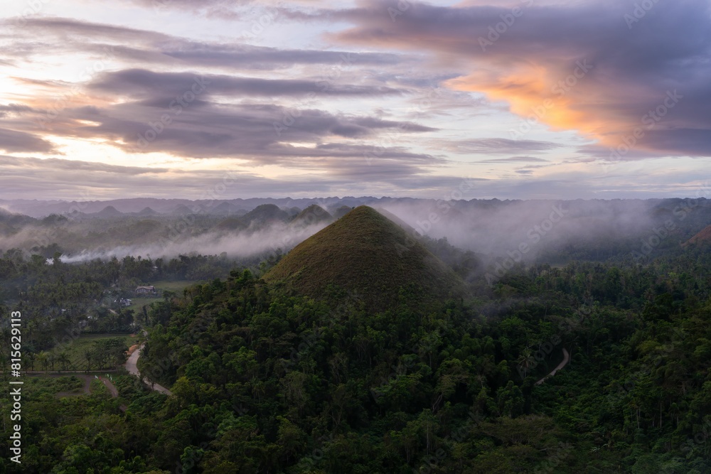 Obraz premium Aerial view of Chocolate Hills, Bohol Island, Philippines at sunset