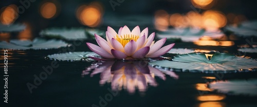 Serene pink lotus flower floating on tranquil water