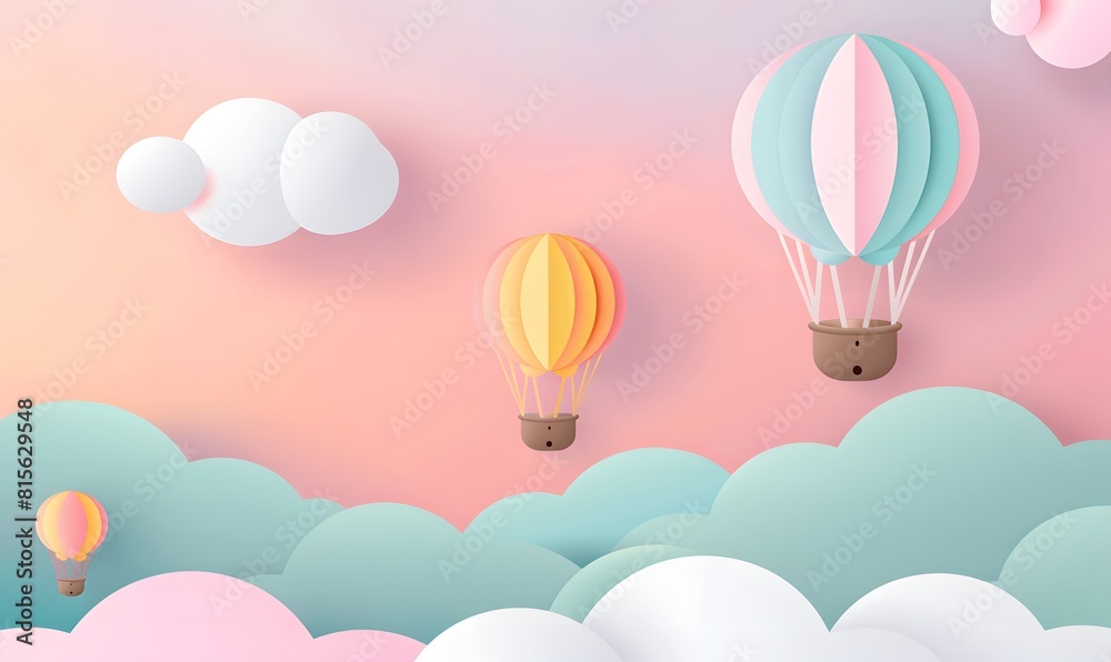 air balloons in pastel colors floating in a cloudy sky, Generative AI air balloons in pastel colors floating in a cloudy sky, Generative AI
