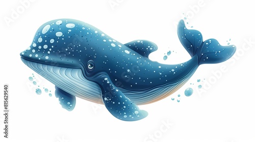 A cute cartoon blue slender fairy tale fantasy whale