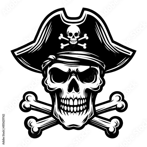 Black and white cartoon Pirate skull Vector SVG Generative AI