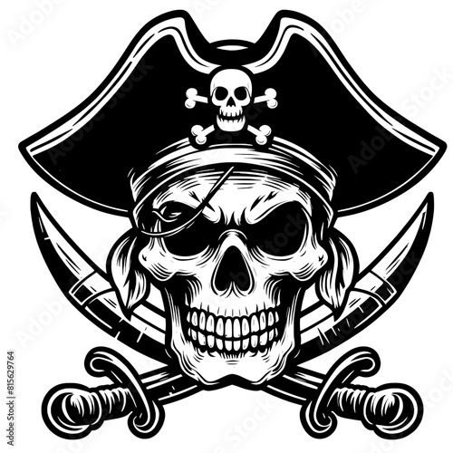 Black and white cartoon Pirate skull Vector SVG Generative AI