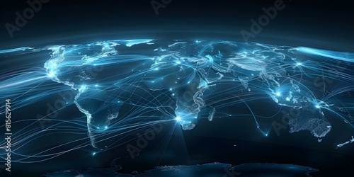 Mapping the Global Network: Blueprint of Data Centers, Fiber Optic Routes, and Ocean Cables. Concept Global Network Mapping, Data Centers Blueprint, Fiber Optic Routes, Ocean Cables