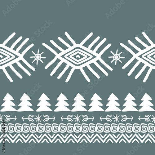 Geometric seamless pattern. Creative abstract squiggle style hand drawn background or trendy design with basic shapes. Simple childish scribble wallpaper print.