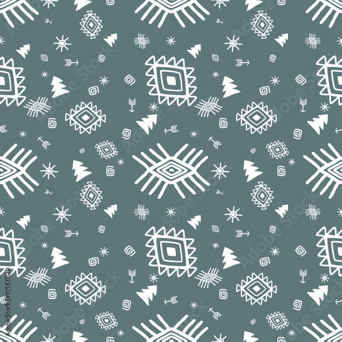 Geometric seamless pattern. Creative abstract squiggle style hand drawn background or trendy design with basic shapes. Simple childish scribble wallpaper print.