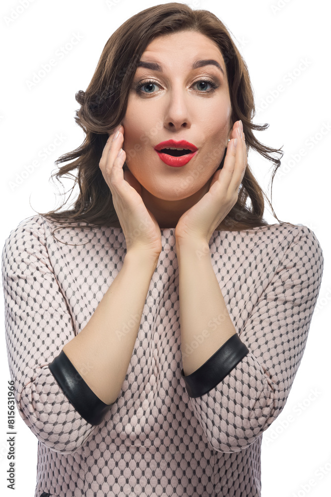 Funny Portrait of Young Caucasian Blond Woman With Lifted Hands Posing With Surprised Facial Expression Funny Portrait of Young Caucasian Blond Woman With Lifted Hands Posing With Surprised Facial Expression