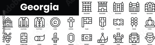 Set of outline georgia icons. Minimalist thin linear web icon set. vector illustration.