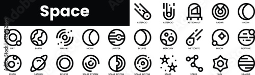 Set of outline space icons. Minimalist thin linear web icon set. vector illustration.