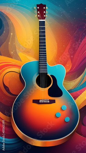 Party poster banner. Abstract style poster design with guitar, card template