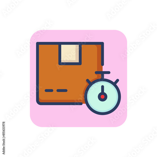 Fast delivery line icon. Time, box, service outline sign. Shipment and carriage concept. Vector illustration, symbol element for web design and apps