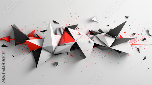 Bold, geometric shapes in contrasting colors, forming a dynamic and edgy abstract design on a white background.