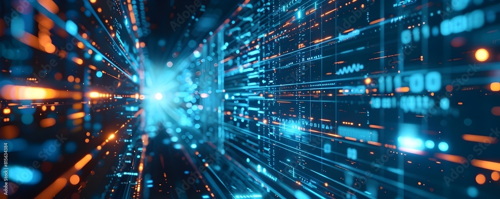 Fototapeta premium Abstract futuristic technology background of global high speed digital data transfer, ultra fast broadband and connection, digital cyber tech motion with neon lights