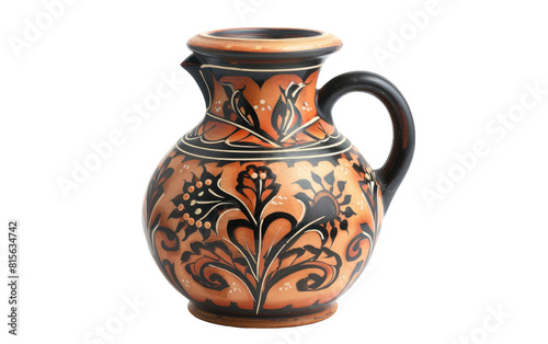 Isolated Ornamental Pottery Jug on White Surface, Decorative Pottery Jugs Solitary Display