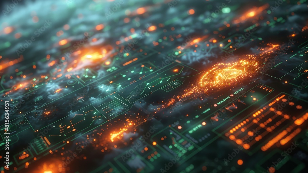 Fototapeta premium Devise a neon set of weather tracking symbols, including illuminated