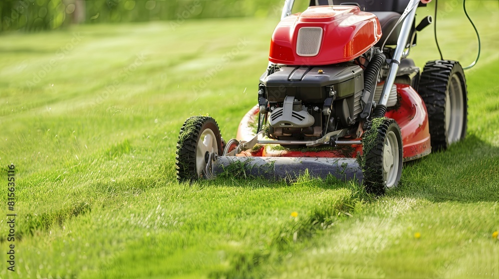 Manicured lawn through lush garden grass cutting Manicured lawn through lush garden grass cutting