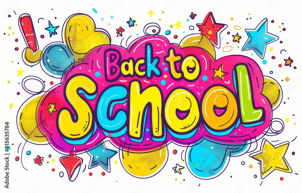 Fototapeta premium Vibrant and Colorful 'Back to School' Illustration with Playful Elements and Doodle Style on a Bright Background