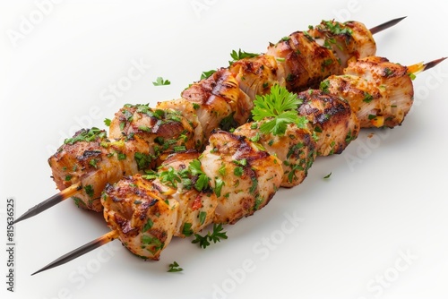 Deliicious Turkey Kebab Perfectly Isolated on a White Background Generative AI photo