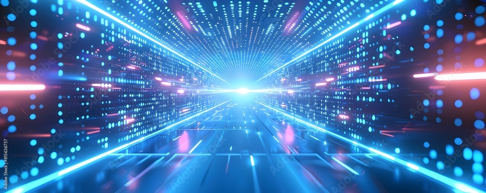 Fototapeta premium Digital futuristic technology abstract banner background illuminated by vibrant neon lights, forming a dynamic and interconnected network of systems