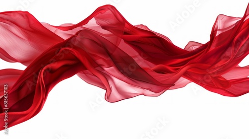 Elegant Flowing Red Silk Fabric on White Background. Generative ai