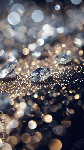 Sparkling diamonds on a shimmering background with beautiful bokeh effect