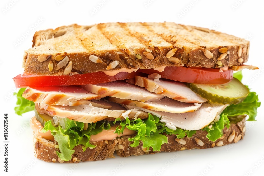 Delicious Turkey Sandwich Perfectly Isolated on a White Background Generative AI Delicious Turkey Sandwich Perfectly Isolated on a White Background Generative AI