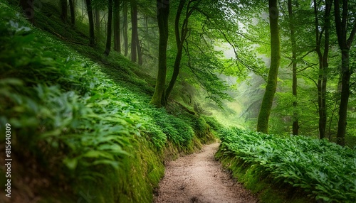 A secluded forest scene with deep green  soft-focus foliage creating a uniform background. 