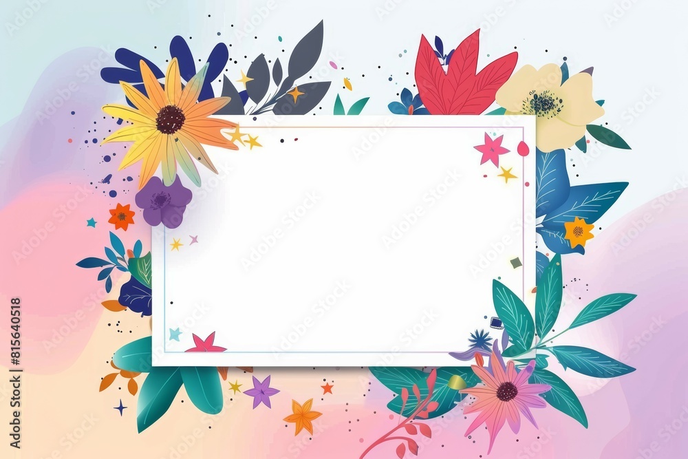 A colorful flowery background with a white frame. A colorful flowery background with a white frame.