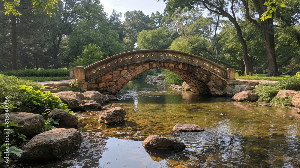 A visually elaborate image showcasing a Zen stone bridge spanning a tranquil stream, with arching curves and weathered stones creating a harmonious union of nature and human design A visually elaborate image showcasing a Zen stone bridge spanning a tranquil stream, with arching curves and weathered stones creating a harmonious union of nature and human design