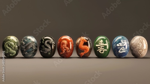 Stones set with Chinese zodiac signs photo