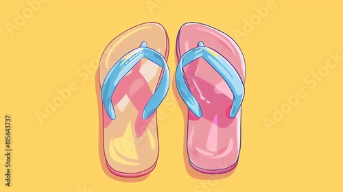 Sandal flat design front view, summer theme, cartoon drawing, Triadic color scheme