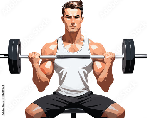 Vector of a male doing a barbell squat while holding a barbell