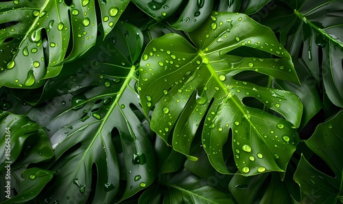 Green Monsterra Leaf Closeup, Generative AI photo