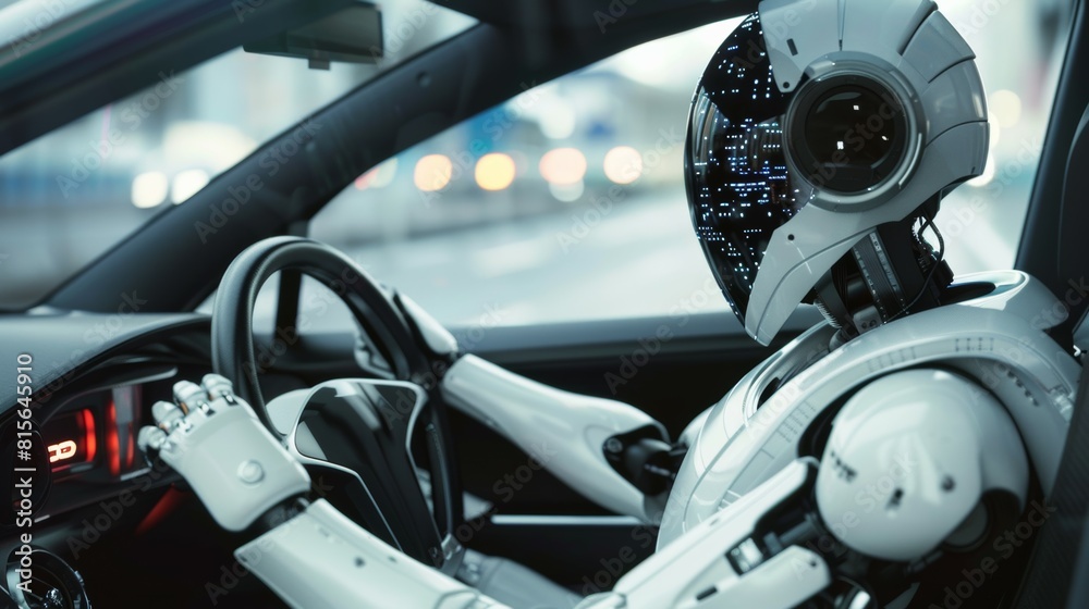 Fototapeta premium photorealistic view of robot driving car