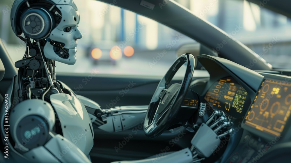 photorealistic view of robot driving car