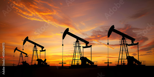 Oil pump oil rig energy industrial machine for petroleum in the sunset