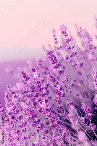 Scenic view of a vibrant french lavender field illuminated by the warm hues of the setting sun