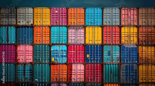 A pile of containers in the port against a black background